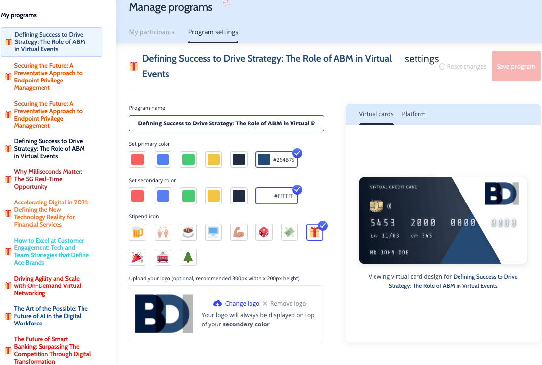 A Hoppier virtual credit card program