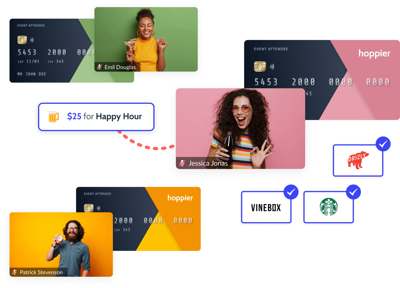 Event attendees with their cards and purchases
