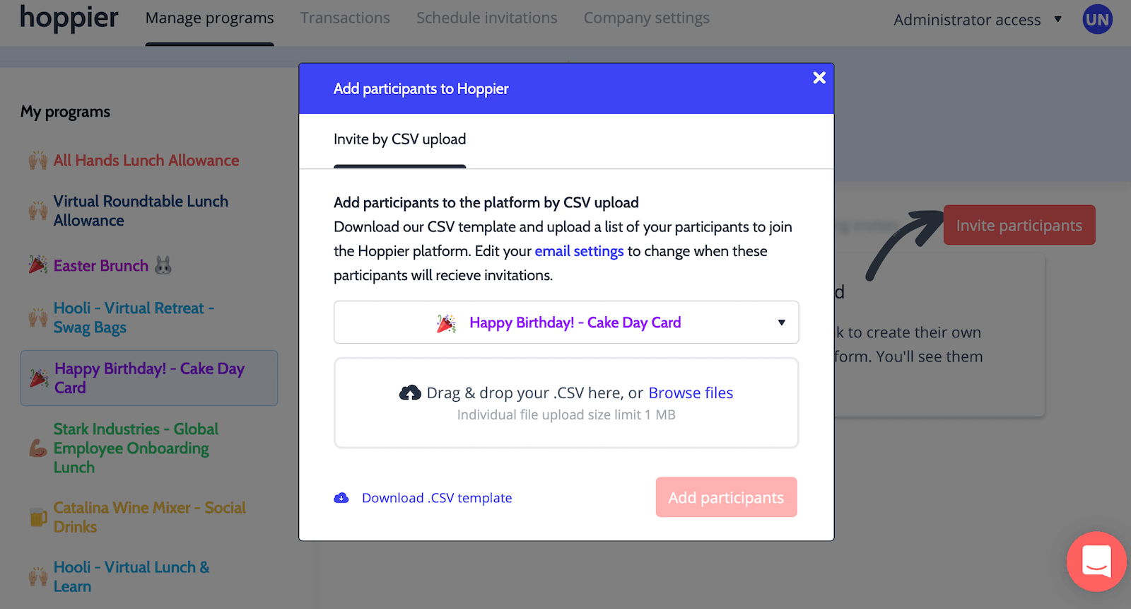 Sending gift card invitations from Hoppier